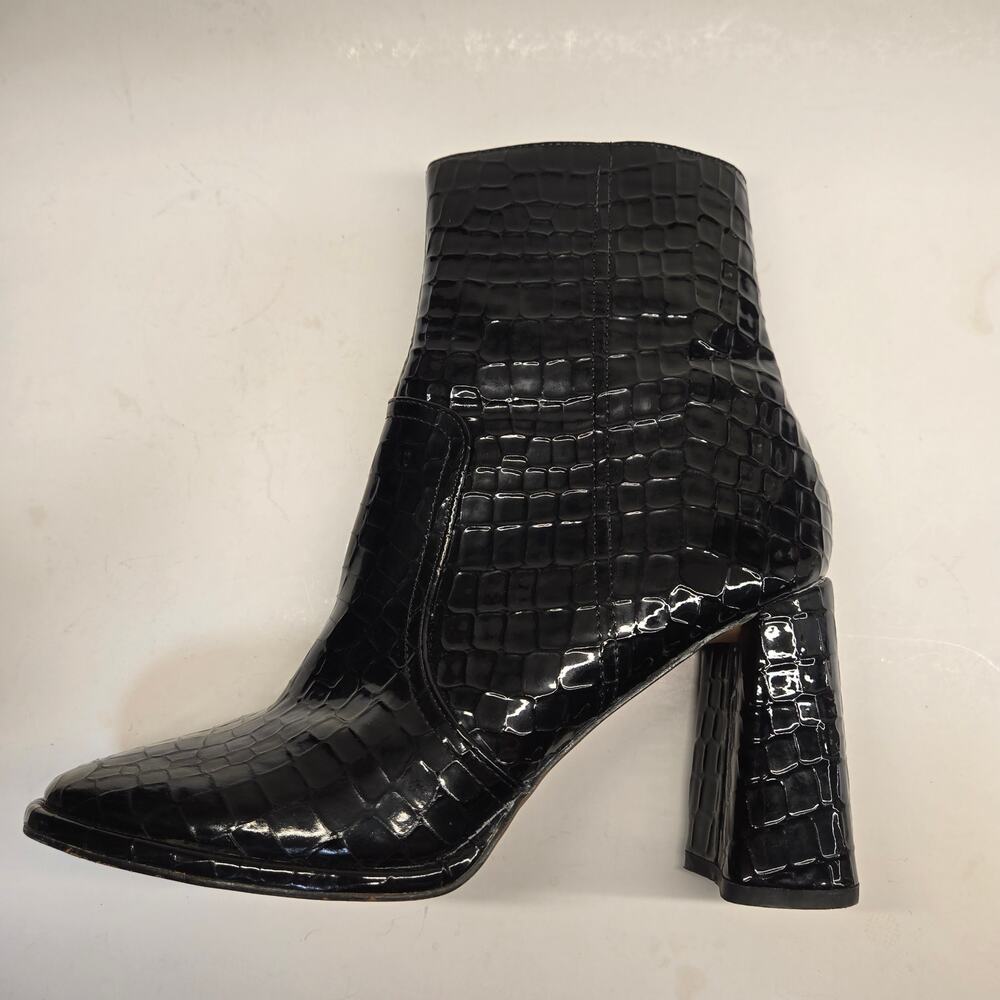 Kurt Geiger Timber Black Croc Boots Sz 41 US 10 Glossy Vegan Block Heel Edgy - Picture 2 of 15